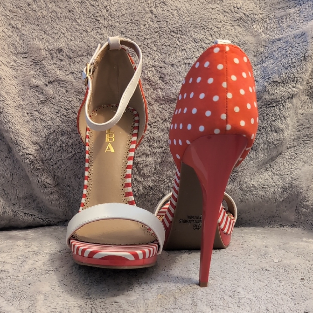 Alba Orange Polka Dot and Striped Heels